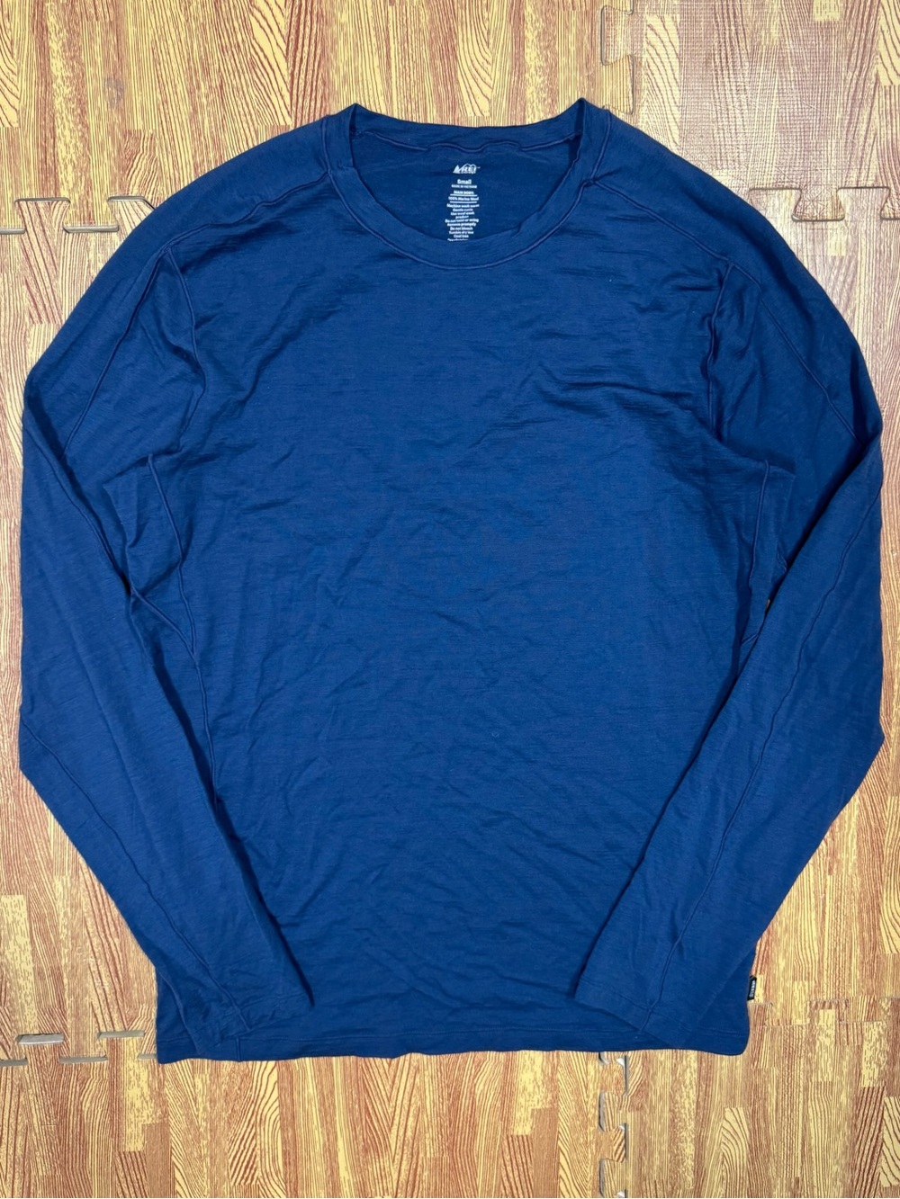 REI Co-op Shirt Mens Small Merino Wool Base Layer Blue Long Sleeve Outdoor Hike
